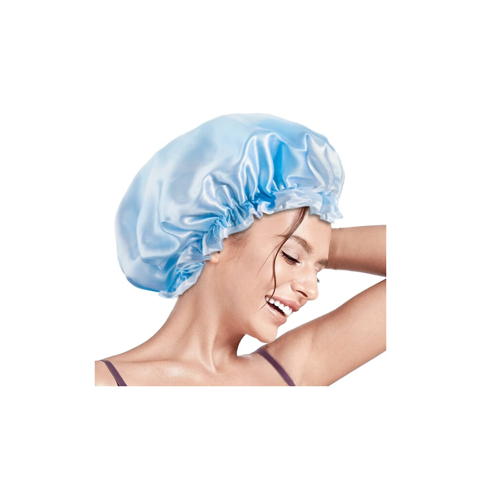 Reusable Shower Cap for Women, Double Layer Waterproof Shower Cap, Large Size for All Hair Lengths, for Girls, Spa, Salon at Home