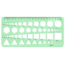 Green Plastic Circles Squares Hexagons Geometric Template Ruler 0-20cm