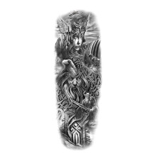 2 Sheets Full Sleeve Waterproof Temporary Tattoos Nordic Mythology Odin Design for Adults and Kids