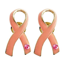 Broche/Alfinete com Fita Rosa em Ouro 18k, Símbolo de Conscientização sobre o Câncer de Mama, Conjunto de 2 Peças - Esperança