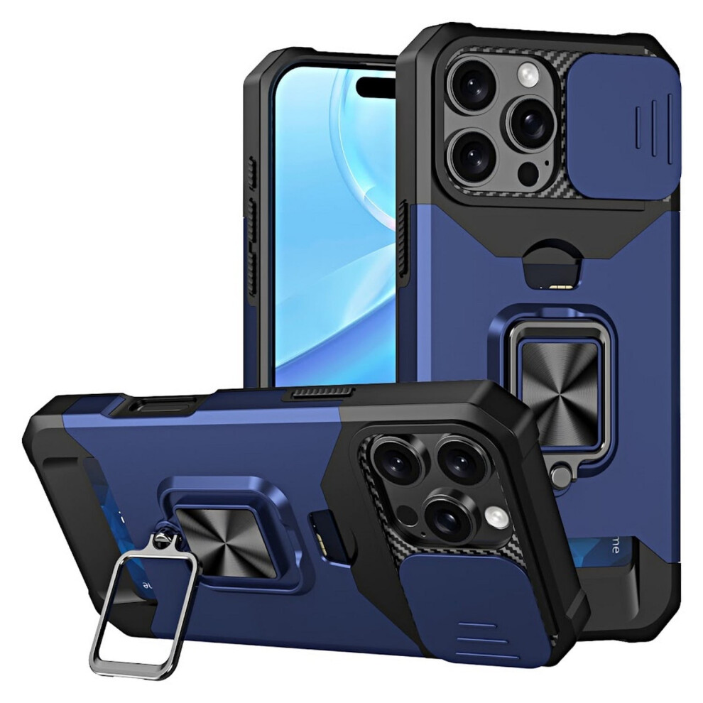 Phone Case For Compatible With Apple Compatible With Iphone 16-Pro (6.3Â) Camera Cover, Card Holder, Shock-Absorbing Cover Kickstand ( 3In1 Blue 9048212145318