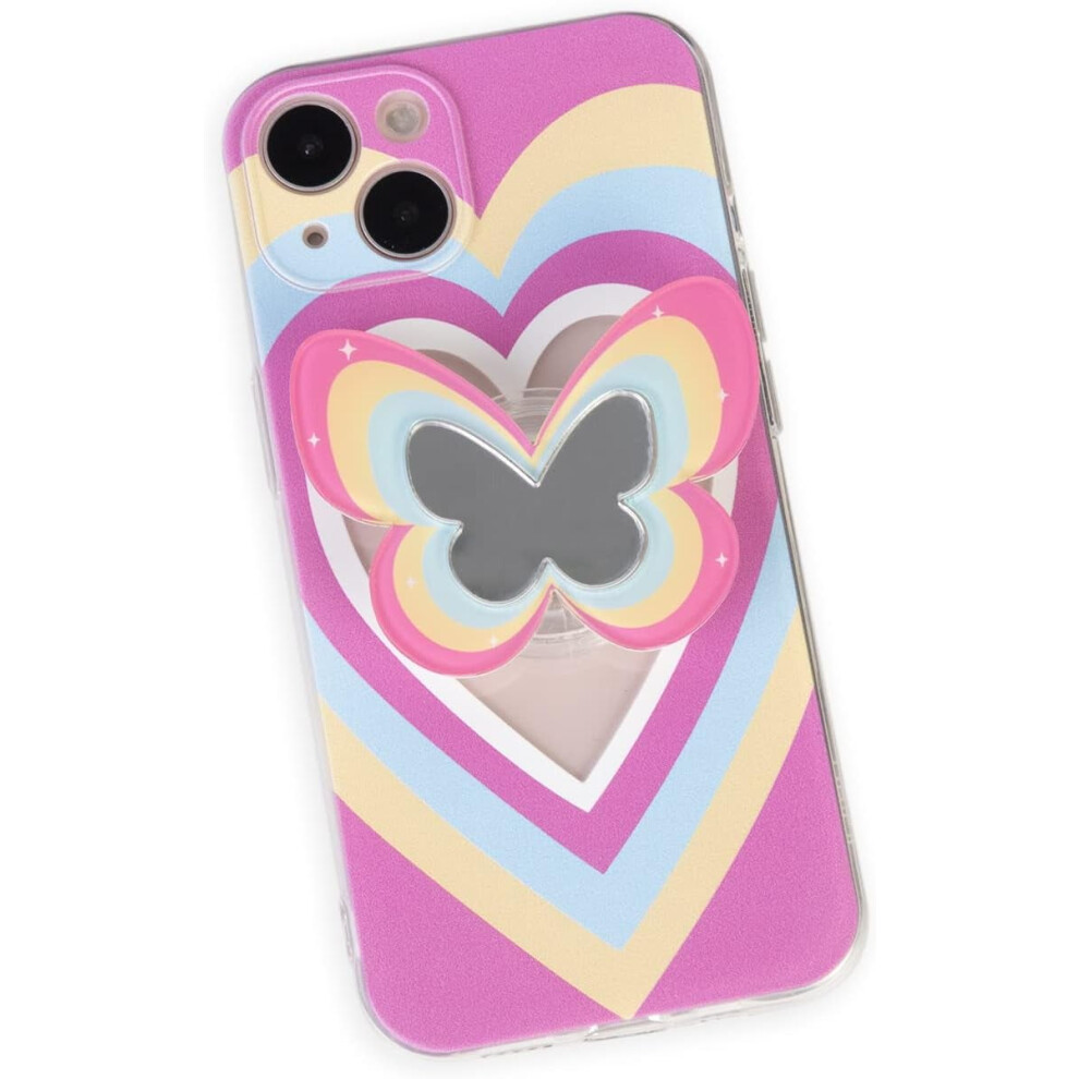 Pink Butterfly Phone Case Compatible With Iphone 14 Pro Max, 3D Purple Butterfly & Heart Design, Stand Cover For Women Girls Pink,Purple 9048212145493