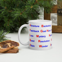 White glossy mug - ABC's of Writing Novels - Prevent Writer's Block (11 oz)