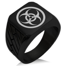 Edelstahlring im Biker-Stil mit geometrischem Biohazard-Muster