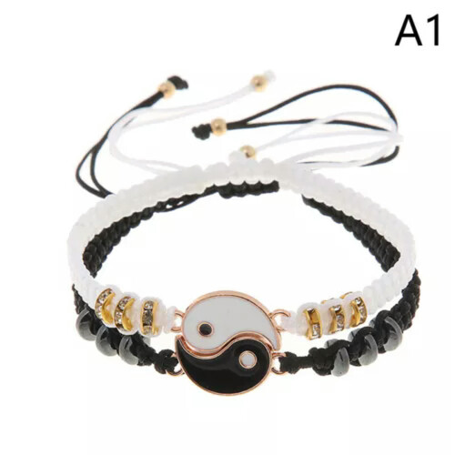 RSAMD2Pcs Σετ Κολιέ με Βραχιόλια για Ζευγάρια Tai Yin Yang, Μενταγιόν, Ρυθμιζόμενη