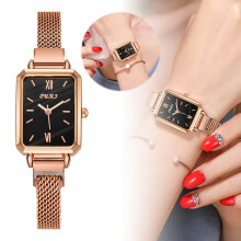 Relógio feminino YOLAKO, pequeno, quadrado, de quartzo - Casual, com visor de vidro, pulseira de aço inoxidável, estilo retrô, compatível com