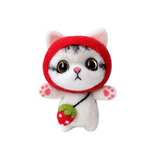 Cartoonkat pluche pop DIY naaldviltset wol viltbenodigdheden DIY kunst knutselproject voor thuis, kinderen en volwassenen cadeau (Aardbeikat)
