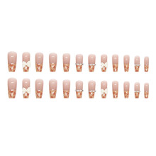 Hesroicy1Set Künstliche Fingernägel mit Leopardenmuster und Schleife, leicht zu entfernen, halbfranzösisch, mittellang, DIY-Nageldesign,
