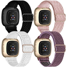 Lot de 4 bracelets élastiques en nylon réglables compatibles avec Fitbit Versa3 / Fitbit Sense, bracelet de sport pour montre connectée