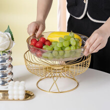 Coupe à fruits pour plan de travail, plateau à fruits transparent avec support doré, assiette à dessert/collation avec cadre en métal,