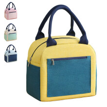 Bolsa de almuerzo portátil de tela Oxford con aislamiento térmico, color amarillo.