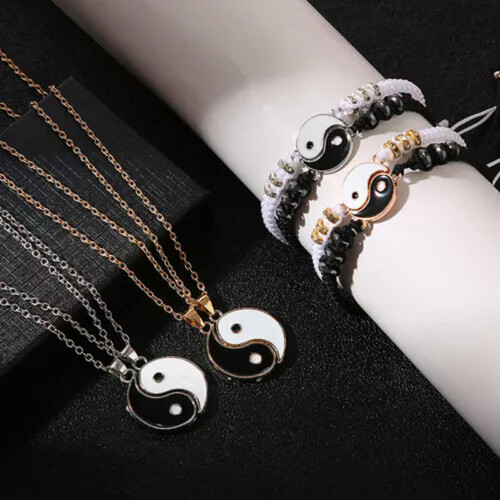RSAMD2Pcs Σετ Κολιέ με Βραχιόλια για Ζευγάρια Tai Yin Yang, Μενταγιόν, Ρυθμιζόμενη 2