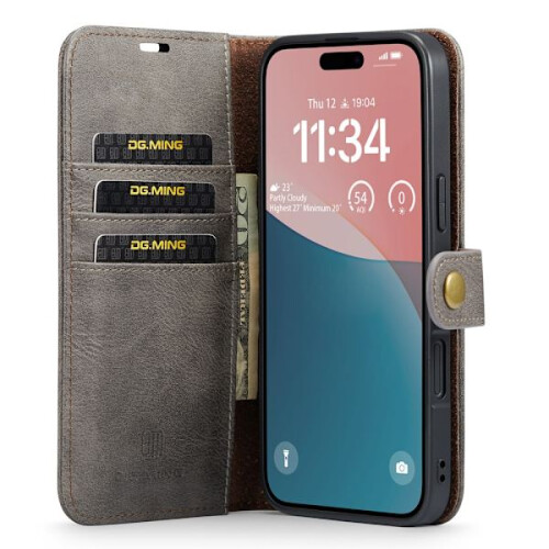 DG.MING 2-i-1 Magnetplånbok kompatibel med iPhone 16 Brun 1