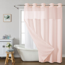 Set de perdele de duș duble din material textil Yhmxh cu căptușeală, fereastră superioară transparentă, țesătură tip vafă, lavabilă la