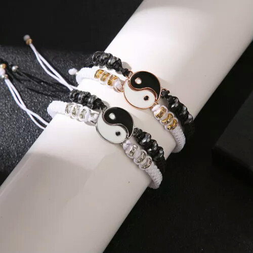 RSAMD2Pcs Σετ Κολιέ με Βραχιόλια για Ζευγάρια Tai Yin Yang, Μενταγιόν, Ρυθμιζόμενη 1