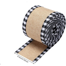 2 Yards (ca. 1,8 m) Weihnachtsband mit Büffelkaromuster, Drahtkante, Jute-Spitzenstoff, Bastelbandrolle mit kariertem Rand, 6,3 cm breit