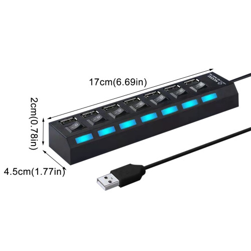 Διαχωριστής πολυθυρών USB Hub, 7 θύρες USB 2.0 Hub για φορητό υπολογιστή, επέκταση θύρας USB 1