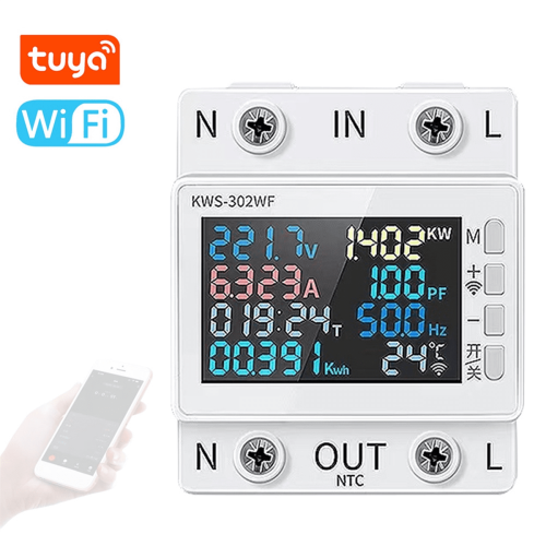 Έγχρωμη οθόνη μετρητή ισχύος Tuya WiFi 2P Πολυλειτουργικός μετρητής ενέργειας AC 2