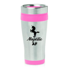 Tazza termica da viaggio in acciaio inossidabile da 473 ml (16 oz) con unicorno Majestic AF (rosa)