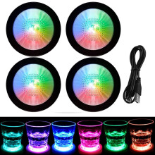 LINLIN4Pack Sottobicchieri a LED, tappetini luminosi ricaricabili tramite USB per bevande, compatibili con bicchieri da vino, birra e champagne,