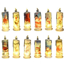 Velas de Natal sem chama com Papai Noel, boneco de neve e alce estampados, decoração de LED, luz noturna, enfeite de Natal e lembrancinha de festa.