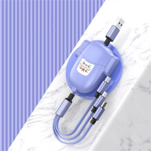 Utdragbar 3-i-1 USB-kabel med fyra växlar, kompatibel med typ C/Micro USB/iOS, 105 cm snabbladdningsdatalinje