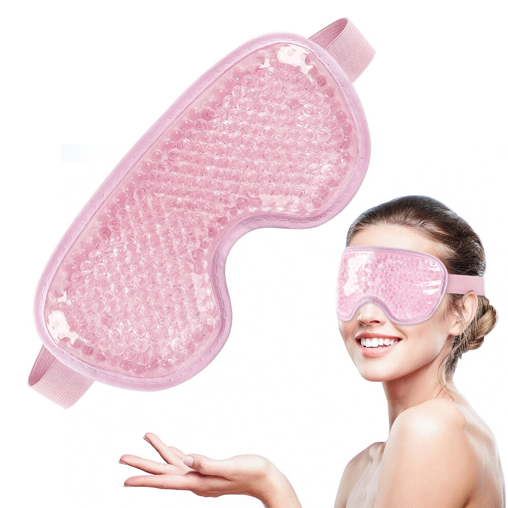 Pink Gel Eye Mask For Puffy Eyes With Hot Cold Therapy, Reusable Cooling Pad With Adjustable Strap