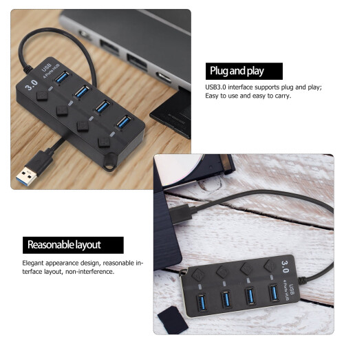 Προσαρμογέας επέκτασης μεταφοράς USB Hub, διαχωριστής USB 3.0 4 θυρών, αξεσουάρ 2