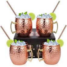 Copo Moscow Mule - Vidro Cobre - 500ml - Pacote com 4 - Aço Inoxidável - Pode ir à lava-louças