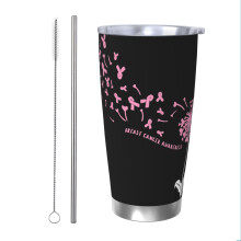Tazza termica da viaggio in acciaio inossidabile da 20 oz per il mese della consapevolezza del cancro al seno, con coperchio.