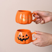 Hariumiu 400ML Pumpkin Mug Ceramic Halloween Pumpkin Face Coffee Cup Cute Pumpkin Pattern Mug for Hot Cold Beverages