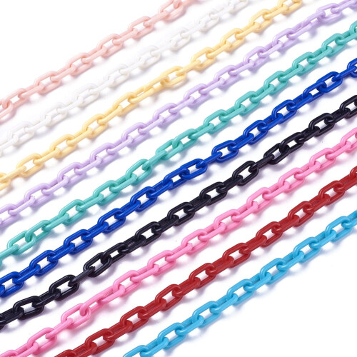 Correntes de cabo de plástico ABS com 100 fios, formato oval, cores sortidas, 13,5~14x8x2mm, 14,9 polegadas~15,35 polegadas (38~39cm)/fio