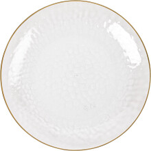 EcoQuality 9" ronde, gehamerde, transparante plastic borden met gouden rand - Geschikt voor China, robuust, wegwerpbare onderborden voor bruiloften