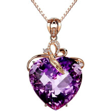 Splendida collana con cuore viola - Ciondolo a forma di cuore con ametista sintetica placcato oro rosa da donna - Regalo di gioielleria perfetto per