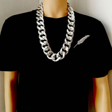 Divertente regalo: collana in argento per uomo e donna, catena in argento anni '80/'90, stile rapper punk hop, accessorio per servizi fotografici.