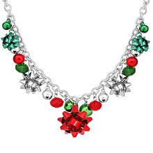 Collana di Natale LKWLPD Collana di Natale da donna Collana di Natale con campanellini natalizi e fiori Collana con ciondolo a fiocco Regalo per donna