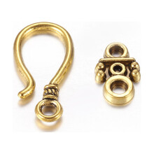 Fecho de gancho em liga metálica para confecção de pulseiras de cordão de couro, livre de cádmio e chumbo, gancho dourado antigo: 24x11x2mm