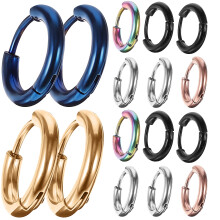 Conjunto de 8 pares de brincos de argola pequenos em aço inoxidável, brincos masculinos e brincos de argola femininos.