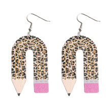 1 paio di orecchini alla moda, affascinanti, a forma di matita, con decorazione creativa leopardata, orecchini alla moda da donna per esterni