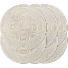 Beige Round Braided Placemats Set of 6 Washable Round Placemats for Kitchen Table 15 inch Round Table Mats for Dining Tables