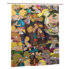 Perdea de duș cu desene animate Hey Arnold, 152 x 183 cm, decor de baie anime, cu 12 cârlige, material textil din poliester lavabil și impermeabil