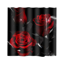 Set de perdea de duș cu trandafir roșu de Ziua Îndrăgostiților și cârlige, decor romantic pentru baie, perdea de duș din material textil