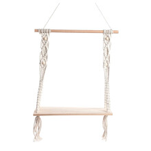 Prateleira de parede para tapeçaria, estilo boho, com detalhes em franjas, suporte para quadros e organizador, feita de corda de algodão e madeira.