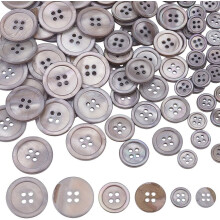100 Stück Knöpfe aus Naturmuschel, 4-Loch, 10/15/20 mm, rund, grau, für Stoffmäntel, Anzüge, Jacken, Blazer, Jeans, Röcke, Bastelarbeiten und
