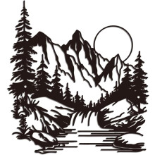 Artă murală metalică Black Lakes & Mountains, sculptură din fier cu siluetă de peisaj natural, 27,7x30cm, pentru sufragerie, dormitor, decor de