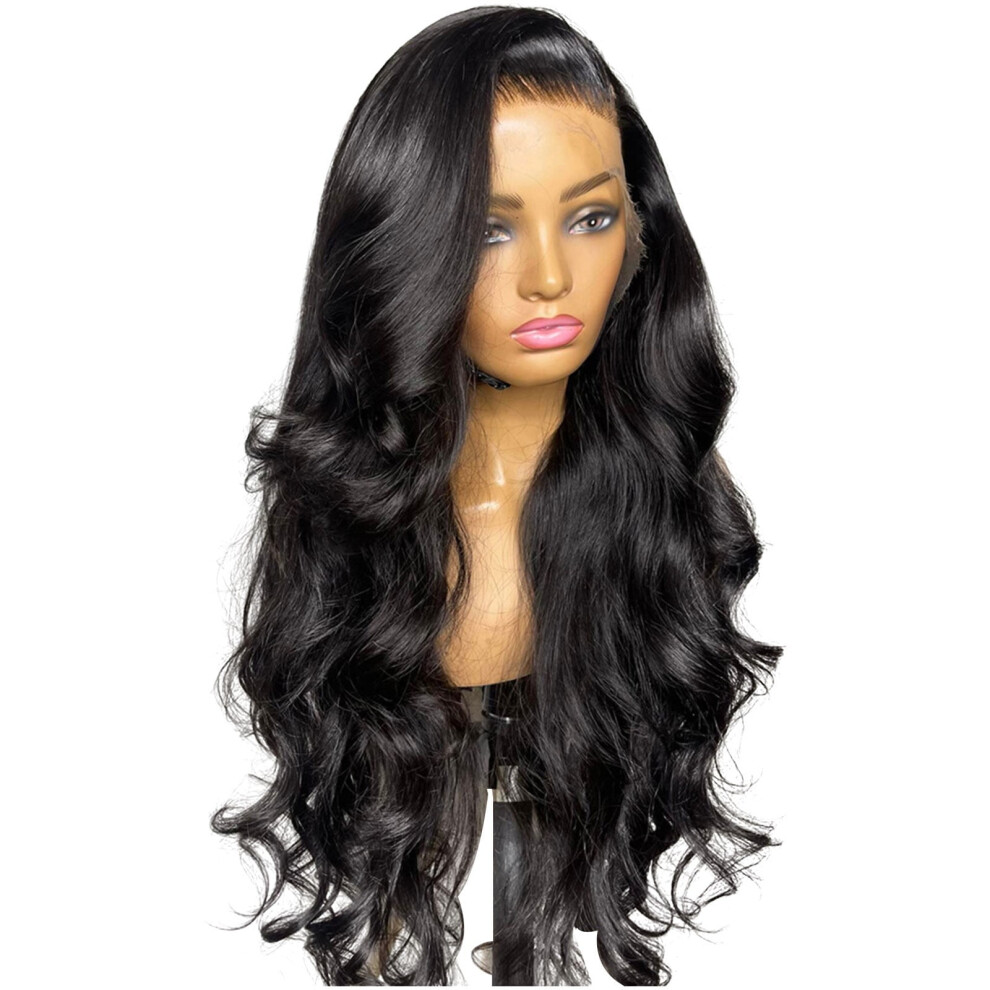 Desertasis wigs human hair Front Lace Large Wig Women'S Center Split Long Curly Hair Synthetic Fiber Headgear Suitable For Women'S Wigs Black Wig