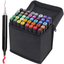 Conjunto de 40 Canetas Marcadoras com Estojo - Canetas de Ponta Dupla Multicoloridas