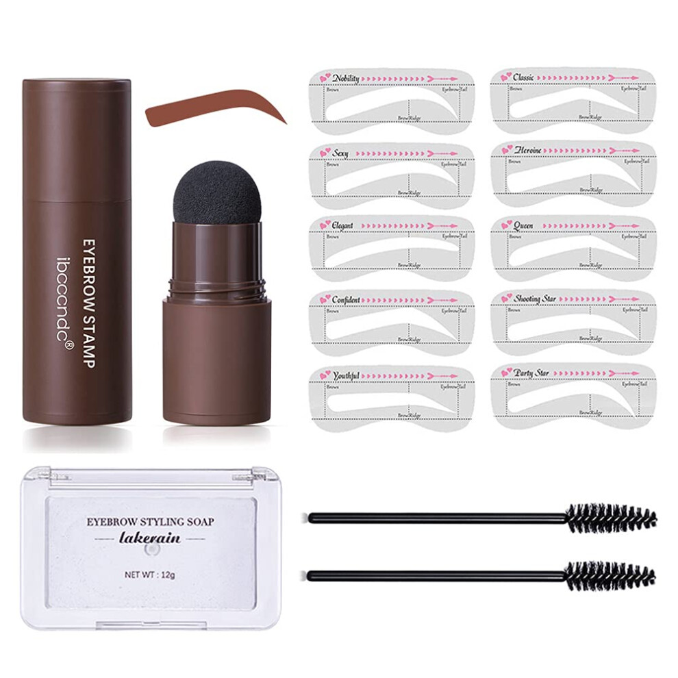 Eyebrow Stamp Kit with Eyebrow Soap, Powder, 10 Stencils and Brushes, Long Lasting Waterproof