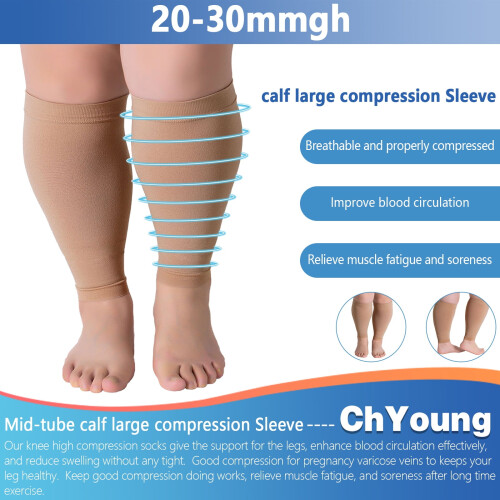 Μανίκια συμπίεσης γάμπας Aosijia2XL φαρδιά 20-30mmHg για γυναίκες άνδρες, μπεζ, υποστήριξη 2