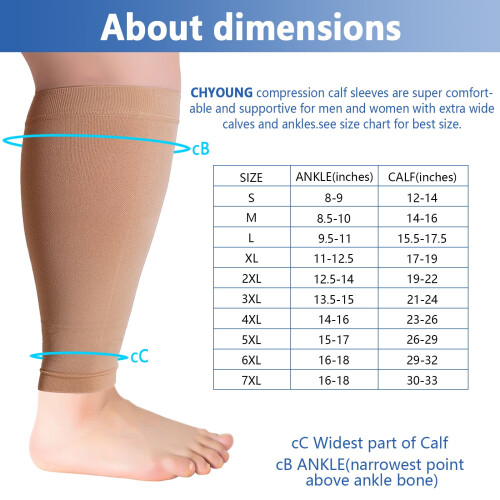Μανίκια συμπίεσης ChYoung3Pack για φαρδιά γάμπα, Plus Size 20-30mmHg, μέχρι το γόνατο για 1